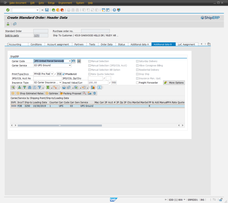 ShipERP Screen: create standard rder with header data in SAP