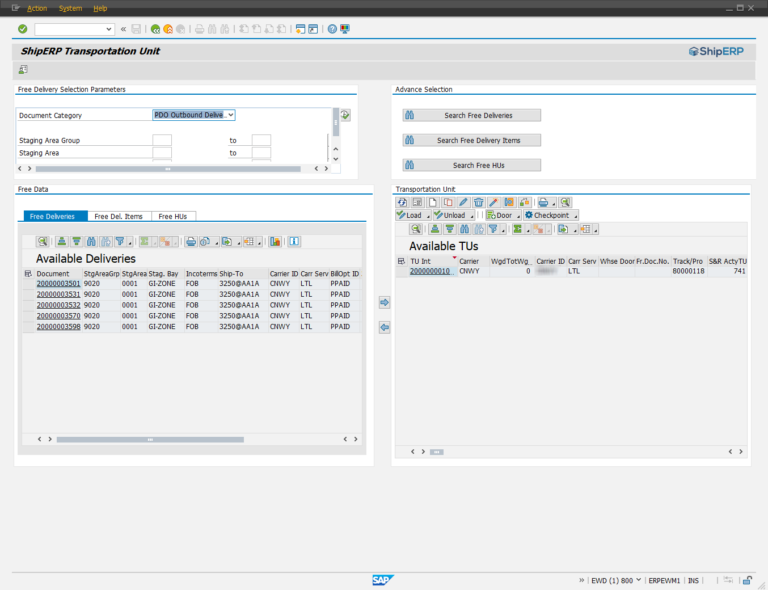 ShipERP Screen: View available deliveries